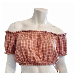 AMERICAN EAGLE Plaid Elasticized Crop Top Size M Cottage Core Coastal Country